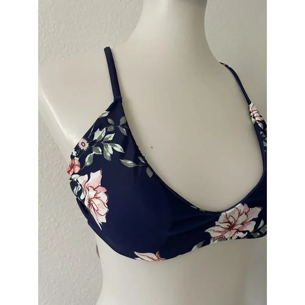 Sol Sienna Swim  Bikini Top Triangle Floral Print Swimwear